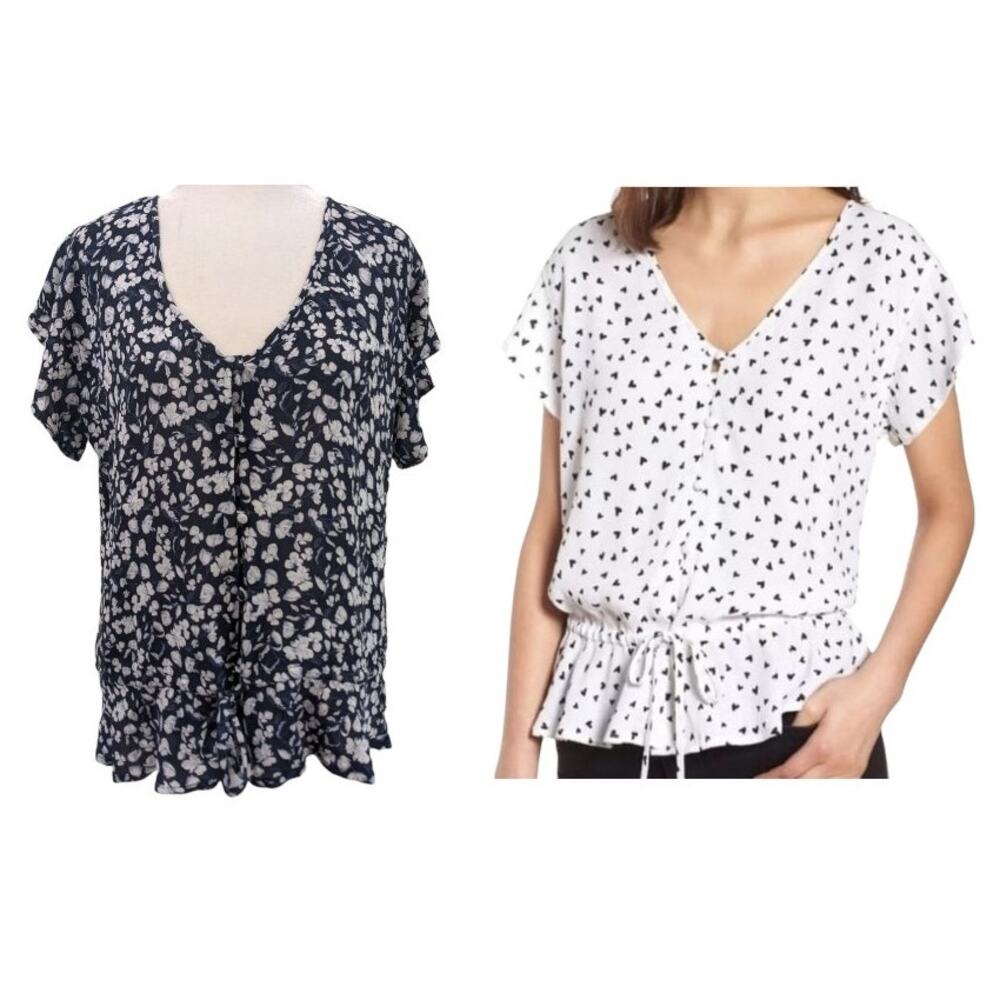 Rails Bretton Blue Floral Button Up Blouse Medium - image 1